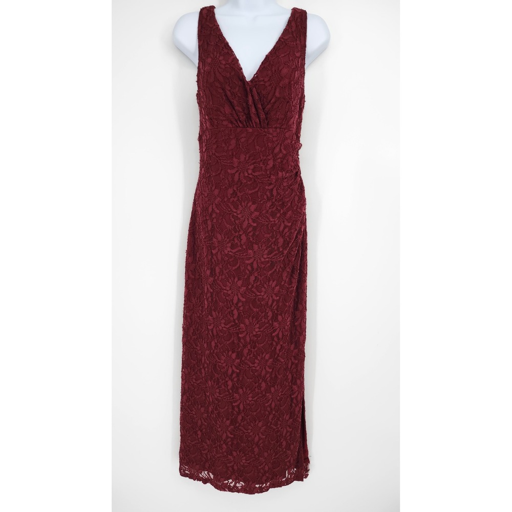 Lauren Ralph Lauren Evening Burgundy Lace Dress Size 10 Cocktail Romantic Gala